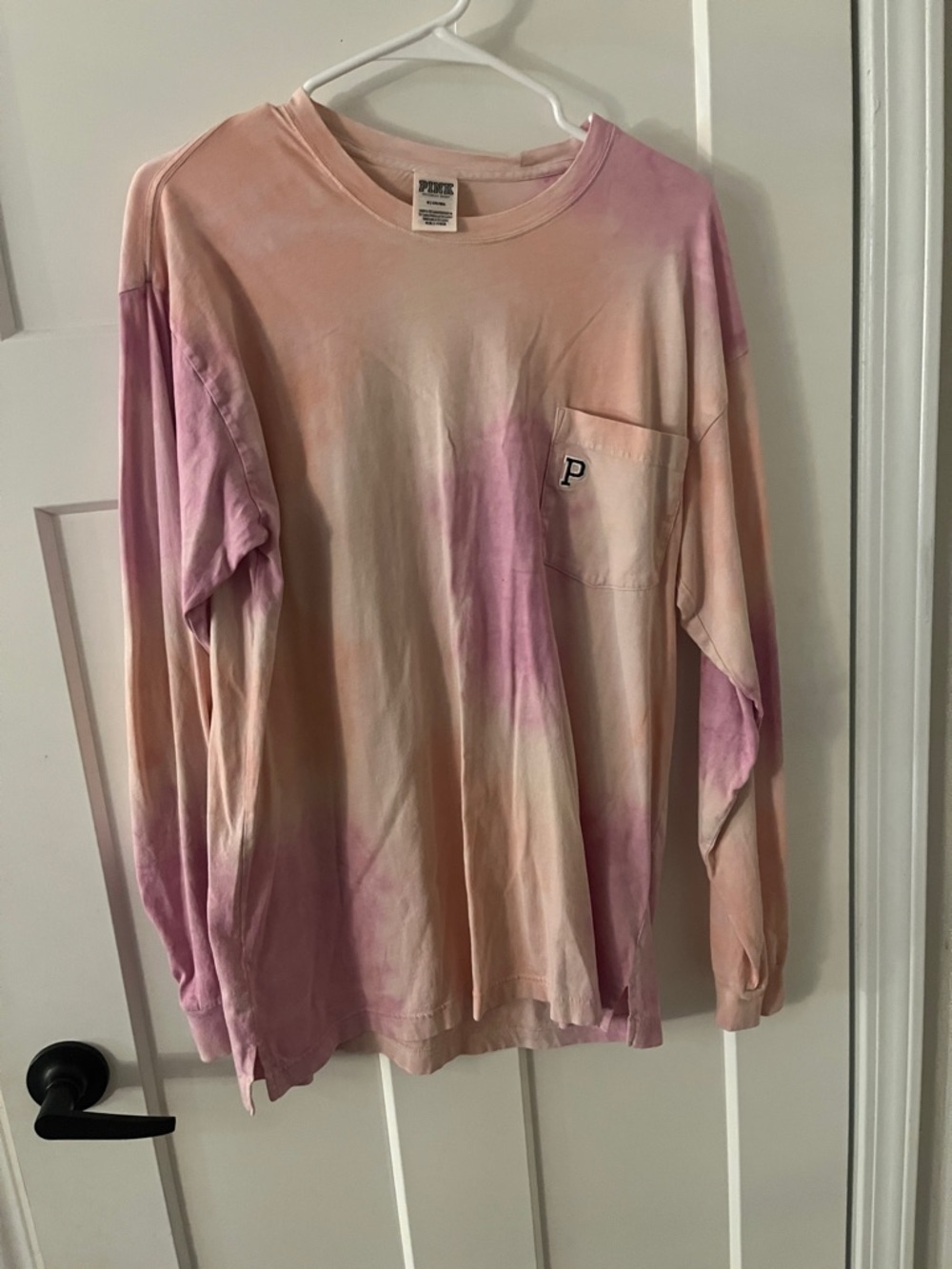 PINK Victoria's Secret Pastel Tie-Dye Long Sleeve Pocket Tee